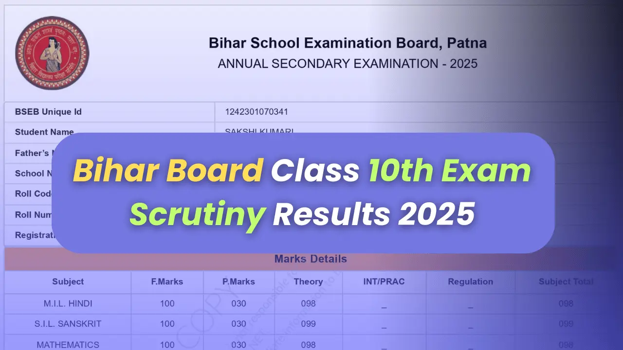 Bihar Board Class 10th Exam Scrutiny Results 2025